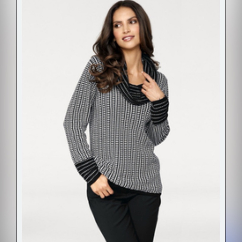 CALVIN KLEIN CHARCOAL & WHITE KNIT LONG SLEEVE COWLNECK SWEATER SIZE XL